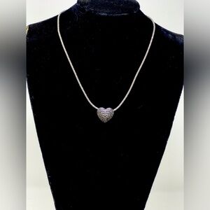Silver marcasite heart pendant necklace 18”with matching earrings.